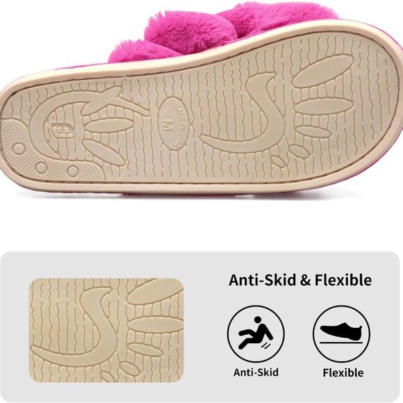 Women's Faux Fur Open Toe Slippers Cozy Fluffy House Slides for All Season - Picture 5 of 6